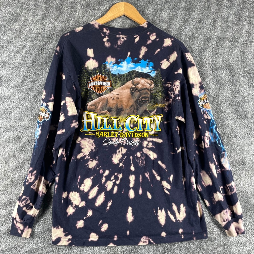 VTG Harley Davidson T Shirt Mens L Tie Dye Lightning Long Sleeve South Dakota